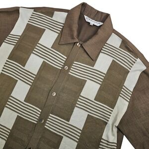 Vtg Silversilk Luxe Shirt Mens Large Geometric Striped Knit Walking Suit Top Art
